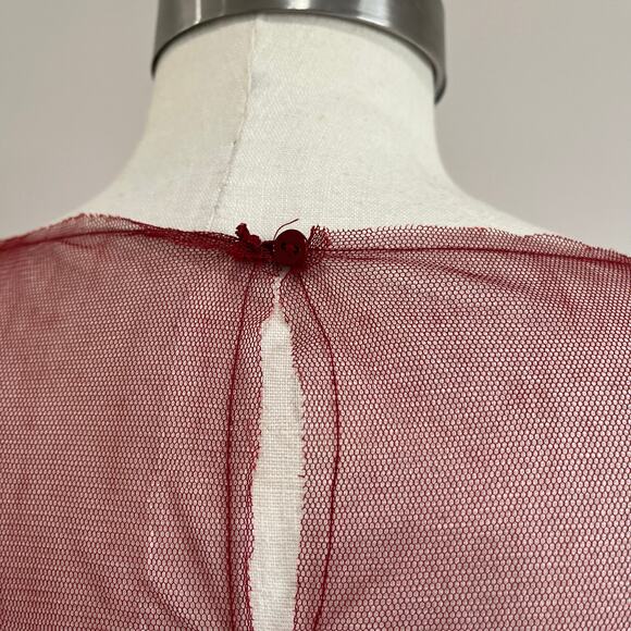 Zara Floral Embroidery Maroon Boho Mesh Peplum Blouse Size M - Picture 4 of 7